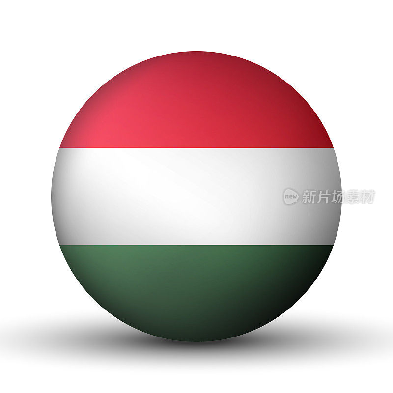 Glass light ball with flag of Hungary. Round sphere, template icon. Hungarian national symbol. Glossy realistic ball, 3D abstract vector illustration highlighted on a white background. Big bubble